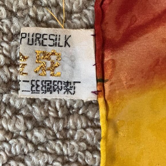 SILK square scarf multicolor watercolor design women’s 38” - Picture 6 of 11